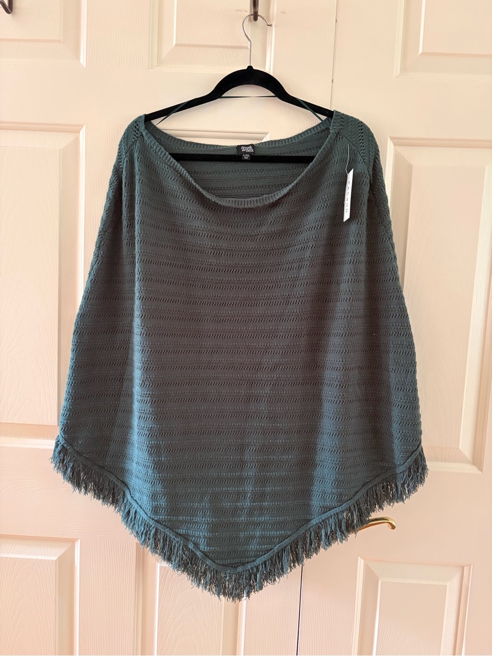 PacSun Beverly and Beck Teal Fringe Knit Poncho